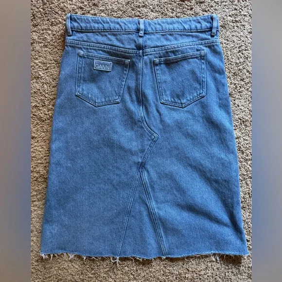GANNI Organic Cotton Denim Skirt Size 42 Raw Hem Sustainable Made in Turkey - Picture 7 of 9